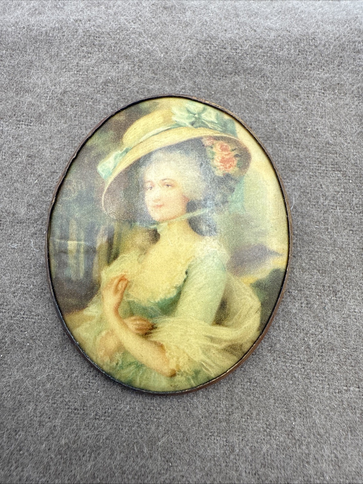 Vintage Cameo Portrait Porcelain and Brass Brooch Pin Jewelry