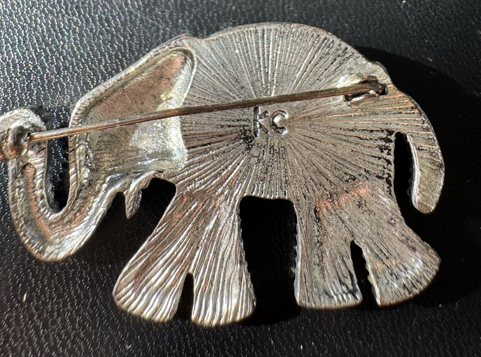 Vintage Signed KC Kenneth Cole Rhinestone Elephant Brooch Pin Silver Tone