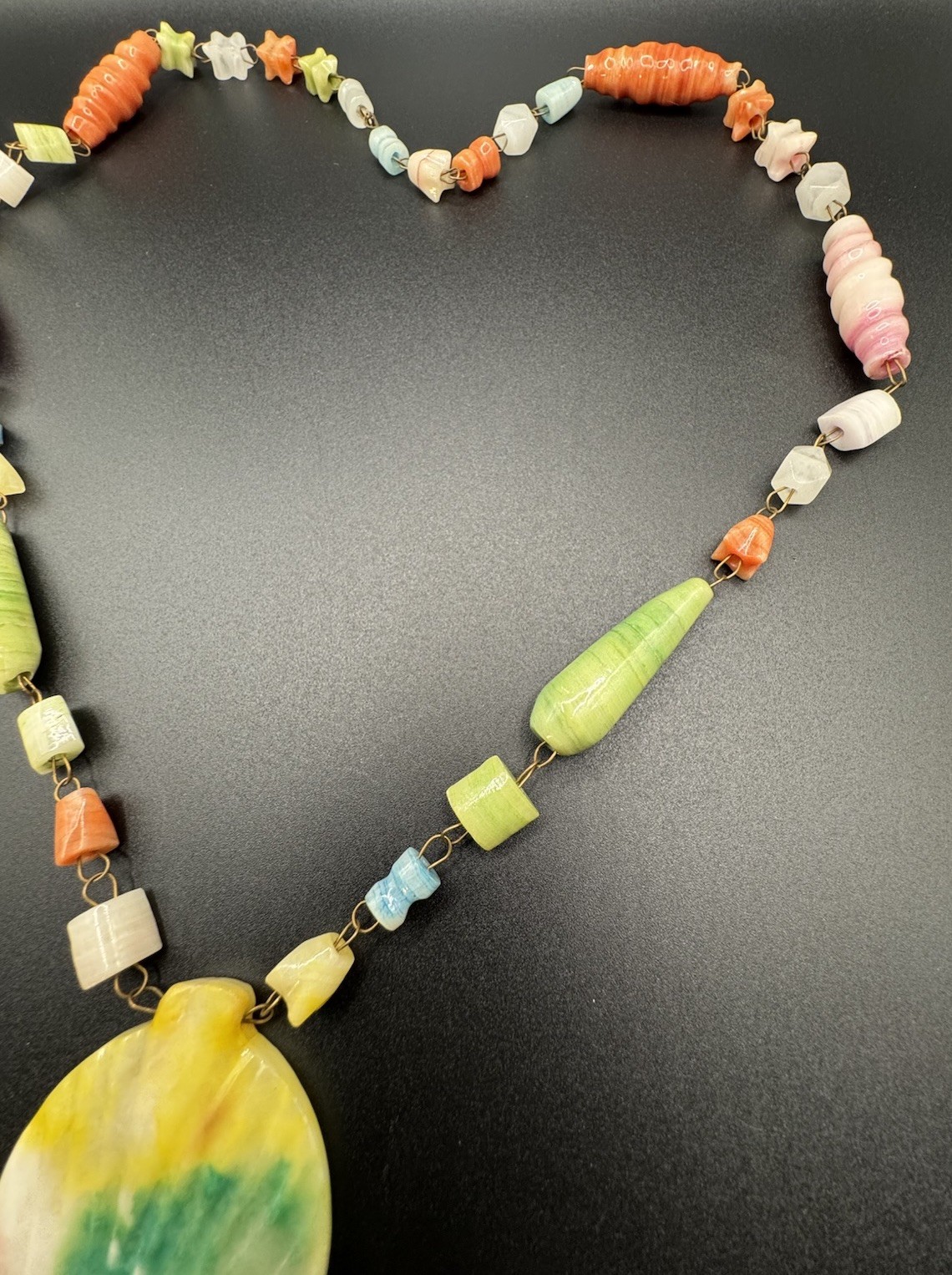 Vintage Pastel Tropical Island Art Glass Beaded Statement Necklace