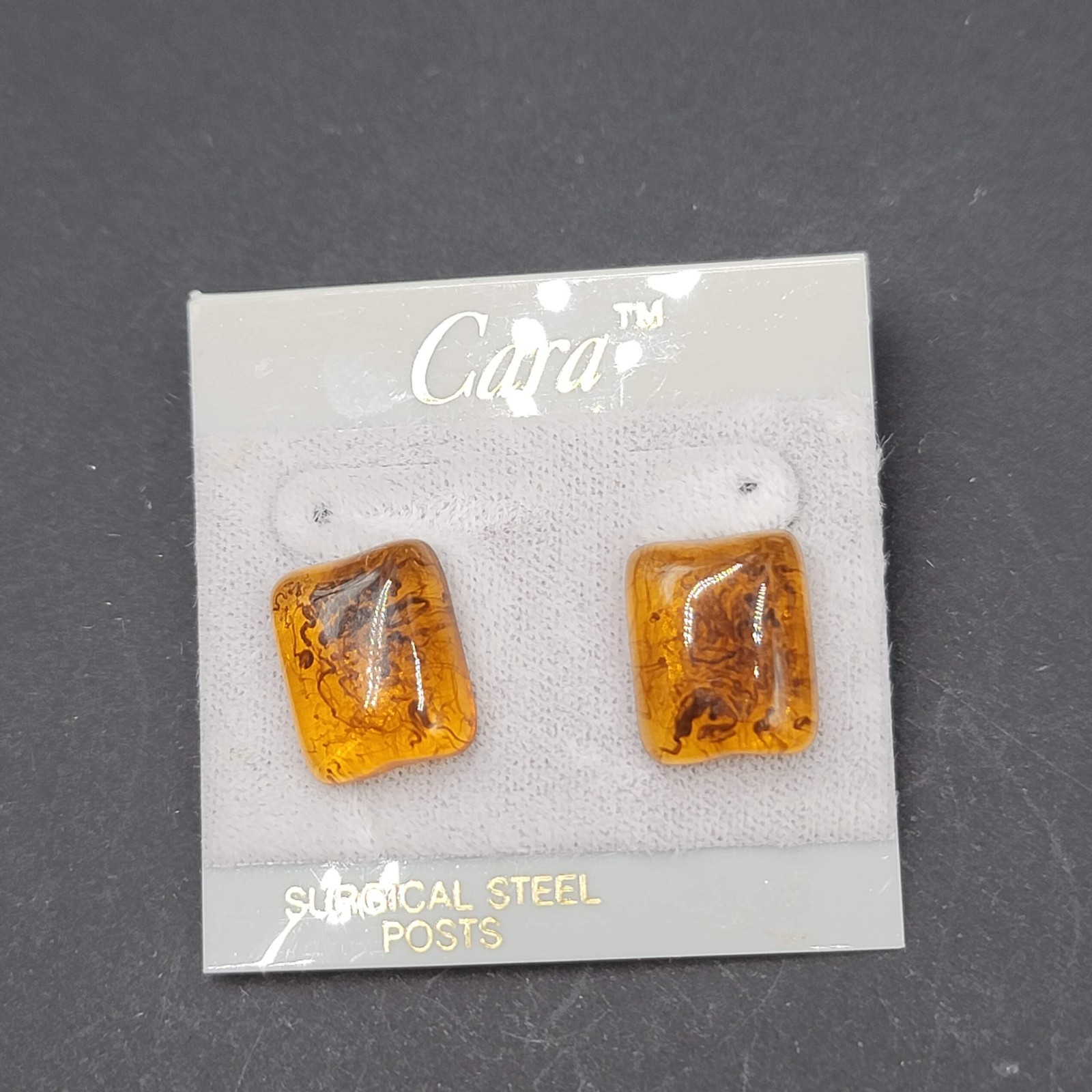 Vintage Amber Color Resin Cara Pierced Earrings New Old Stock 5/8″