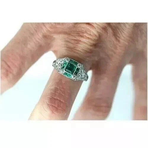 Elegant Art Deco Style Asscher Lab Created Diamond 925 Silver Engagement Ring