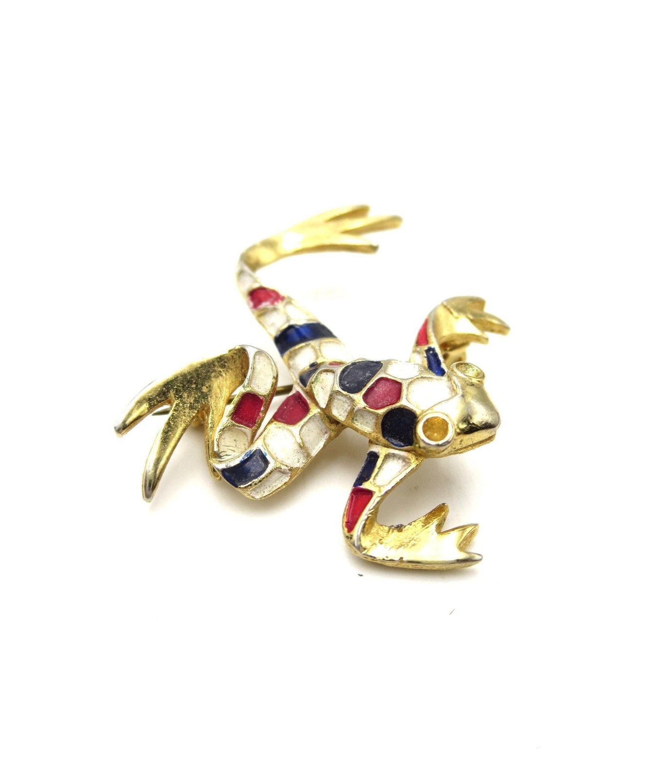 VTG Gold Tone Red White Blue Painted Enamel Frog Brooch Patriotic 4th of July
