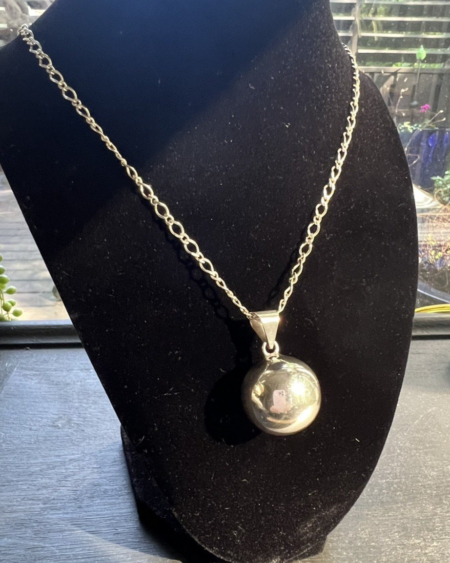 VTG Italy 925 Sterling Silver Harmony Ball Orb Pendant Necklace Modernist 30g