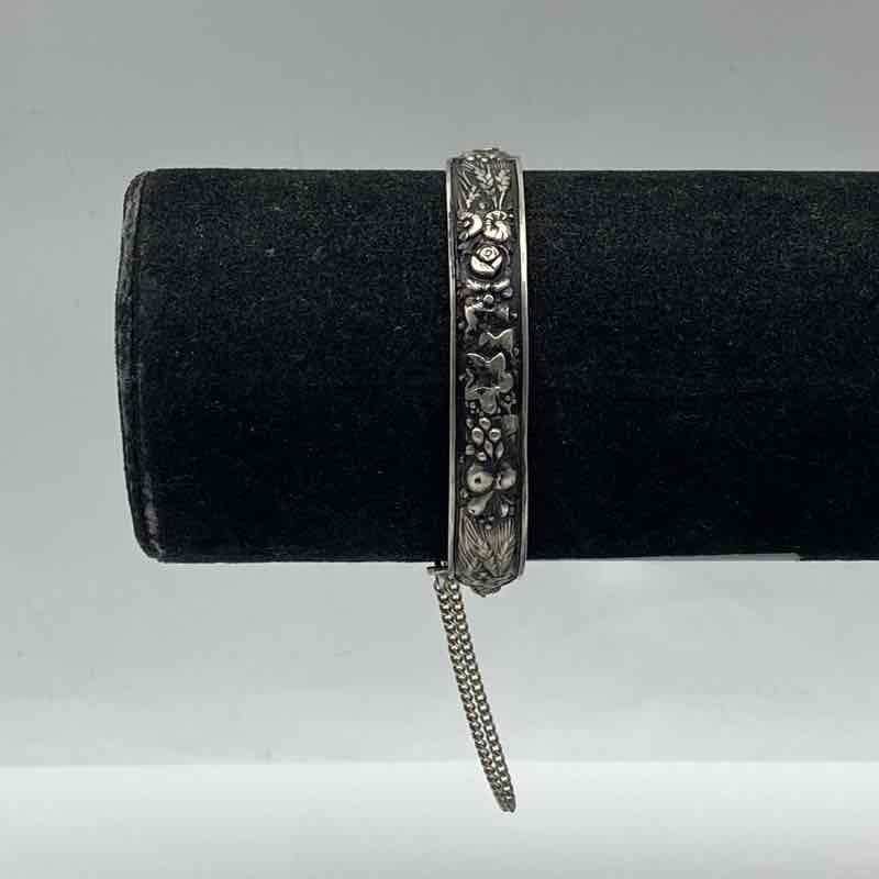 Mexican Sterling Silver 925 Floral Bangle Bracelet 5 7/8″ & Engraved Ring Size 4