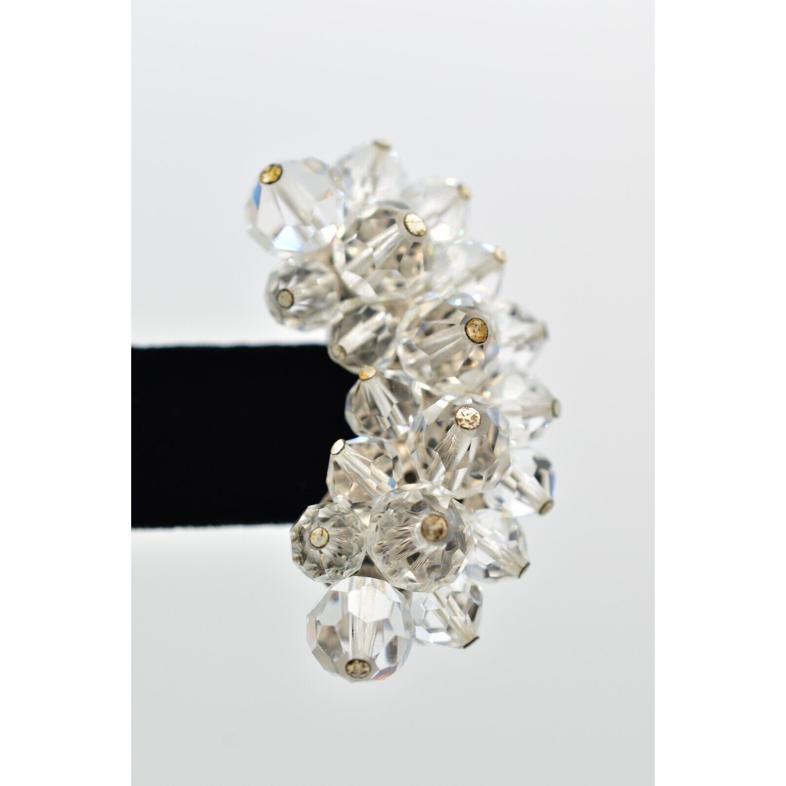 Laguna Vintage Clip On Crystal Earrings Clear Climber Bridal Signed 1950s A24