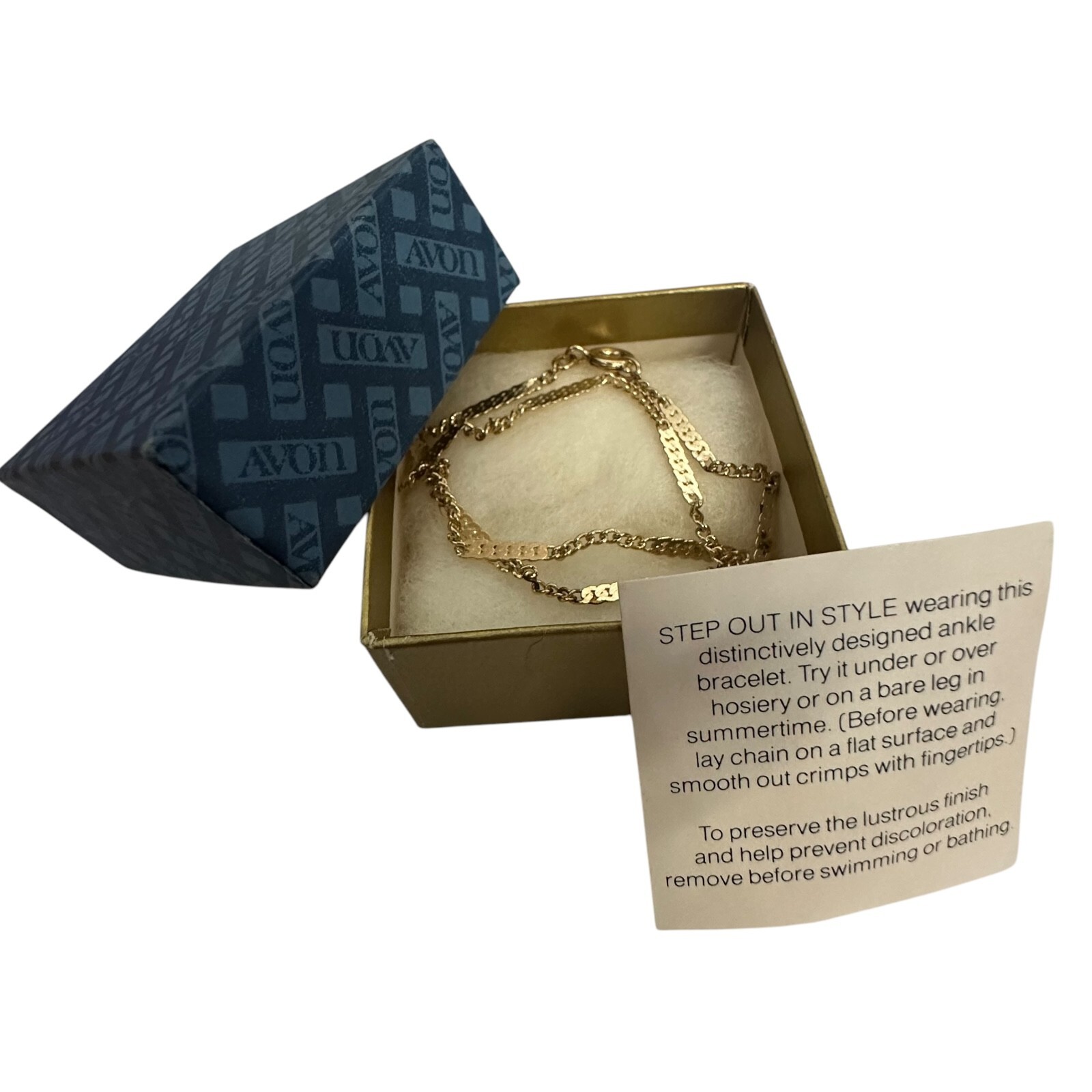 Vintage 1979 Avon Goldtone Delicate Anklet Large 9.5″ Original Box Unused