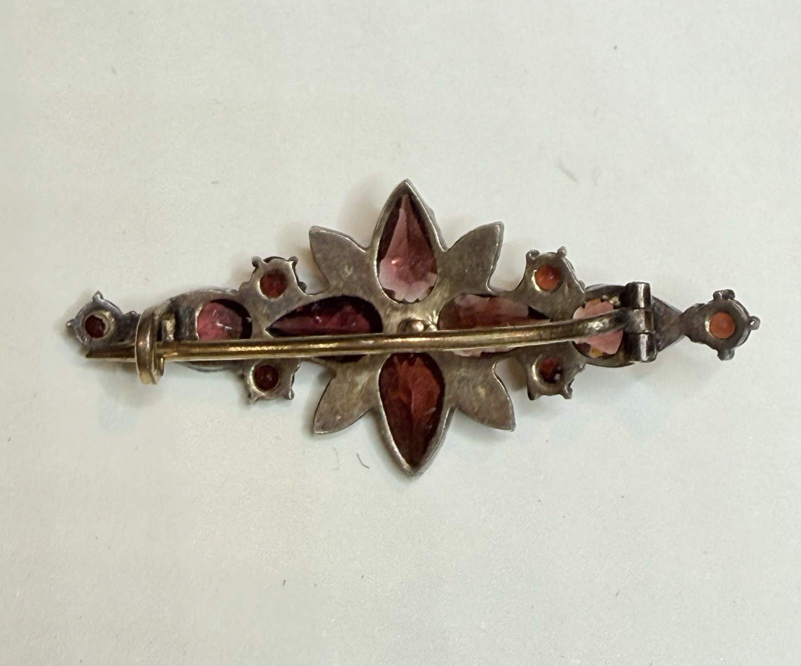 Antique Bohemian Garnet Flower Pin Brooch Victorian Rose Cut
