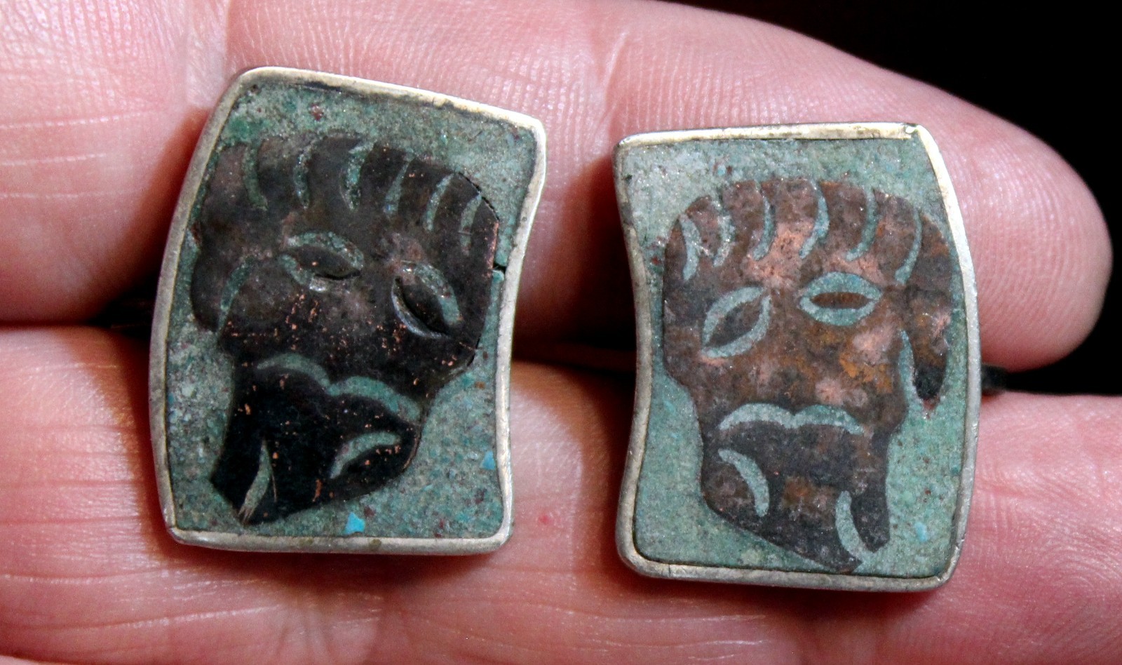Beautiful Vintage Unusual Handmade Sterling Silver FACES Earrings
