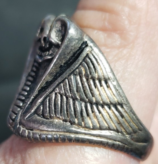 G & S Double Snake Skull Silver Toned Metal Biker Ring Vintage Jewelry No 14