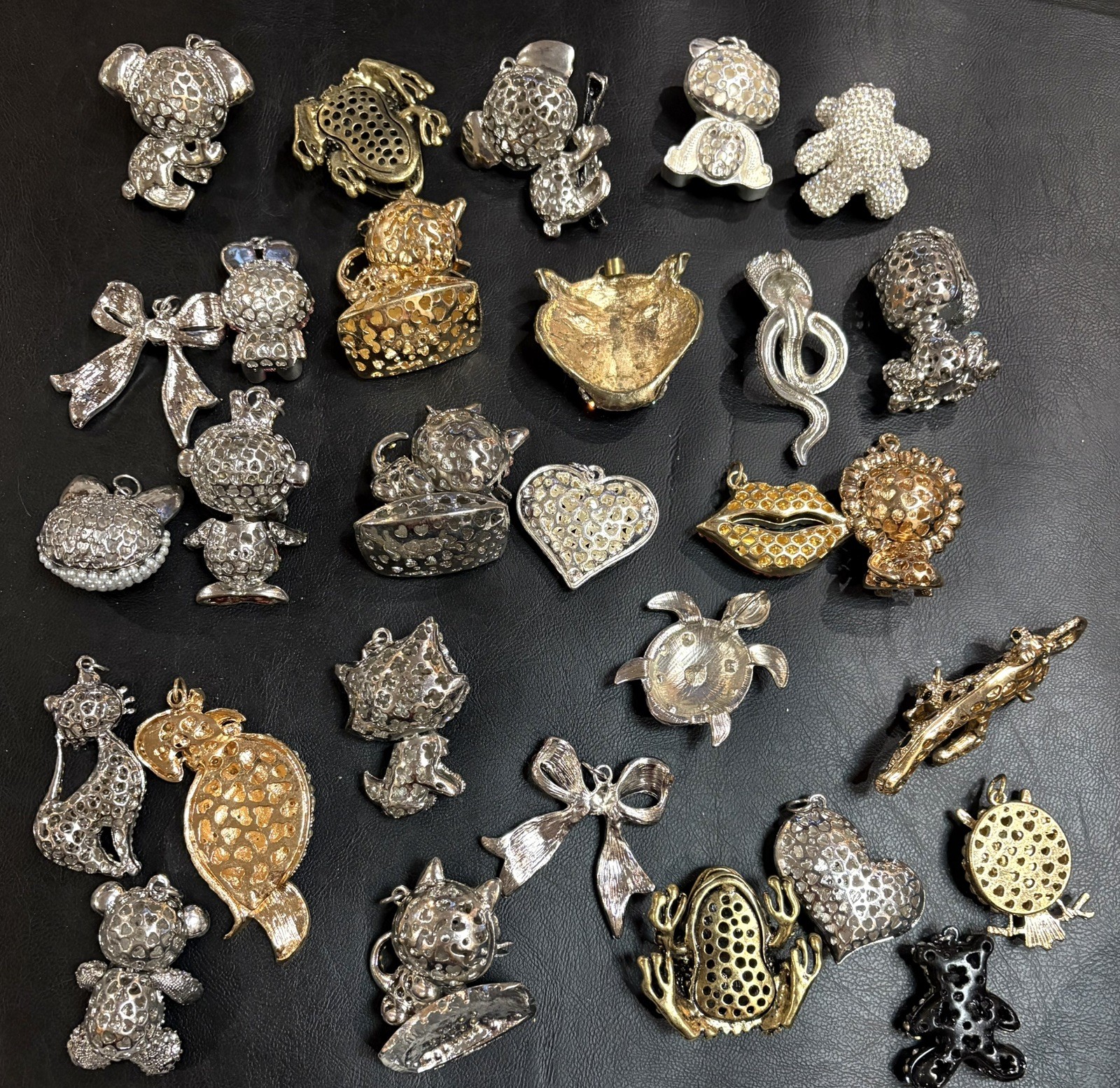 Rhinestone Lot Some Articulated Moveable Cat Tiger Owl Bird Koala Bear Pendants