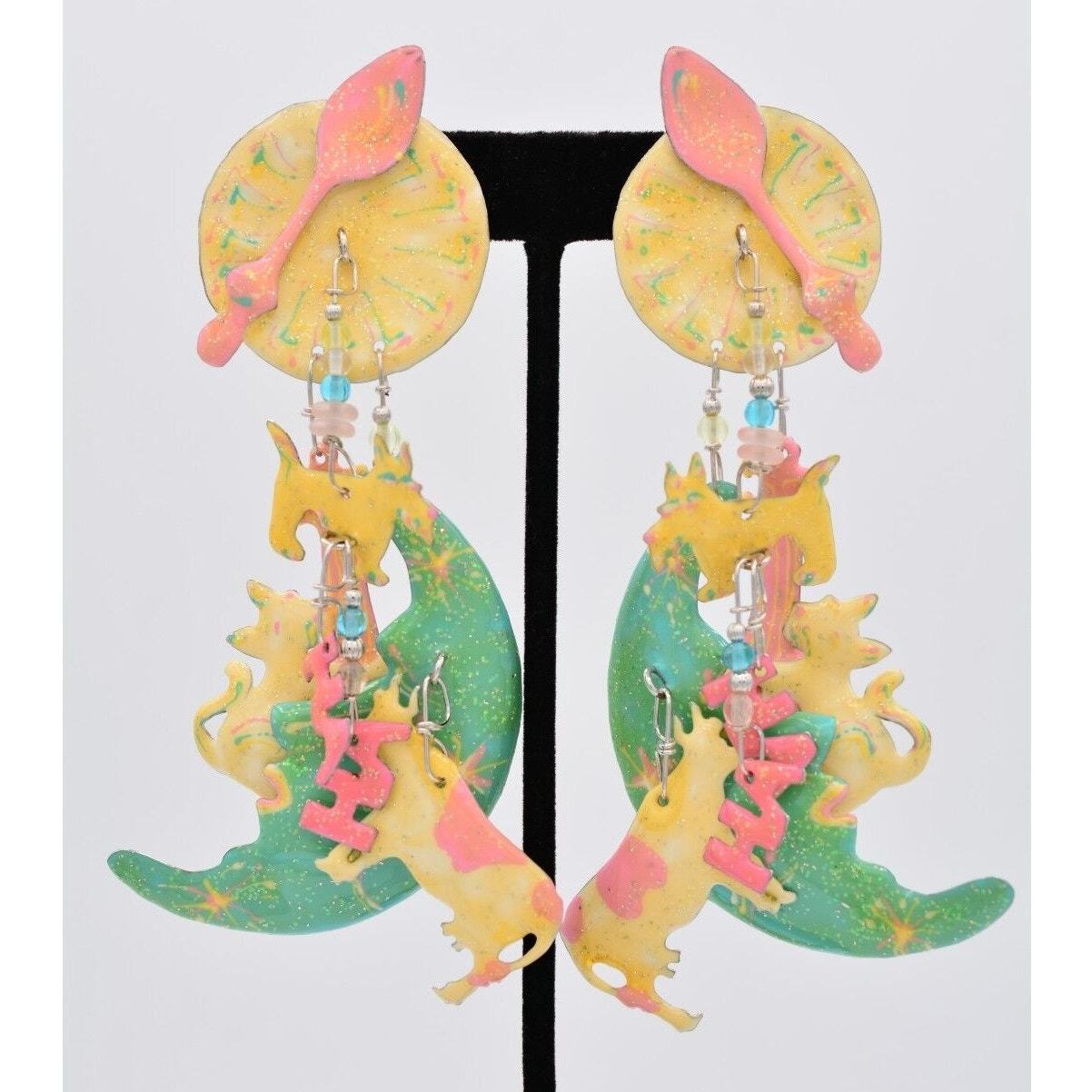 Lunch At The Ritz Vintage Hey Diddle Earrings Dangle Pierced 1980s Signed CARD