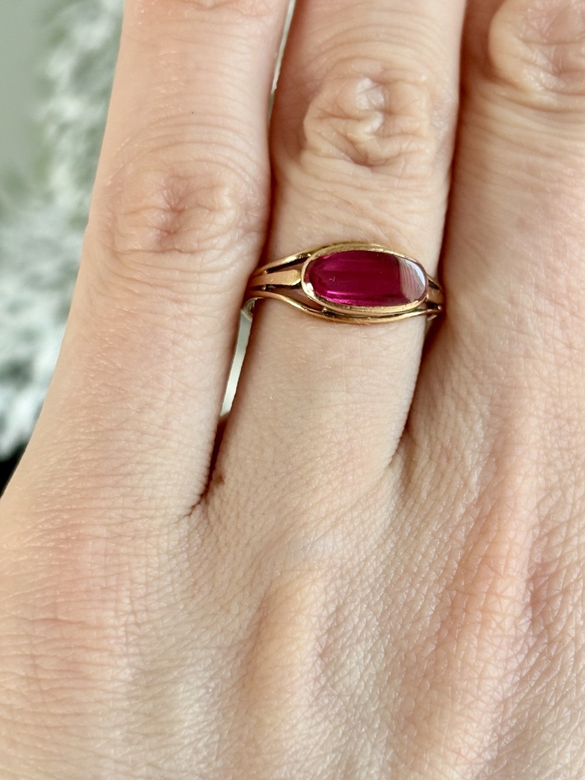 Antique Victorian 10K Rose Gold Ruby East-West Ring M.B. Bryant & Co NY Size 5.5