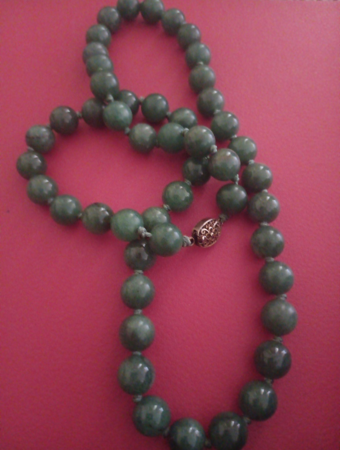 Chinese Export Imperial Jade Necklace Silver Clasp 8-9mm HKnotted 100 GRAMS 30in