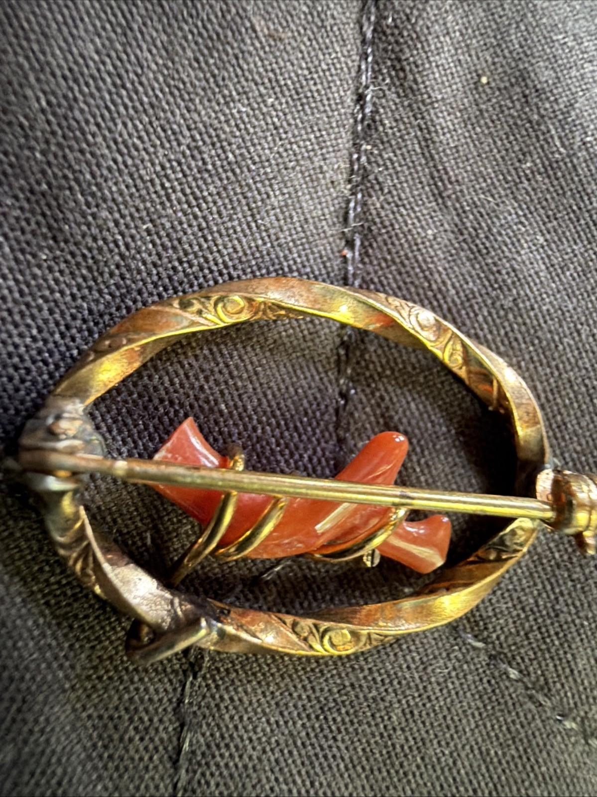 Vintage Rosy Gold Fill Coral Branch Interwoven Scroll Work On Metal