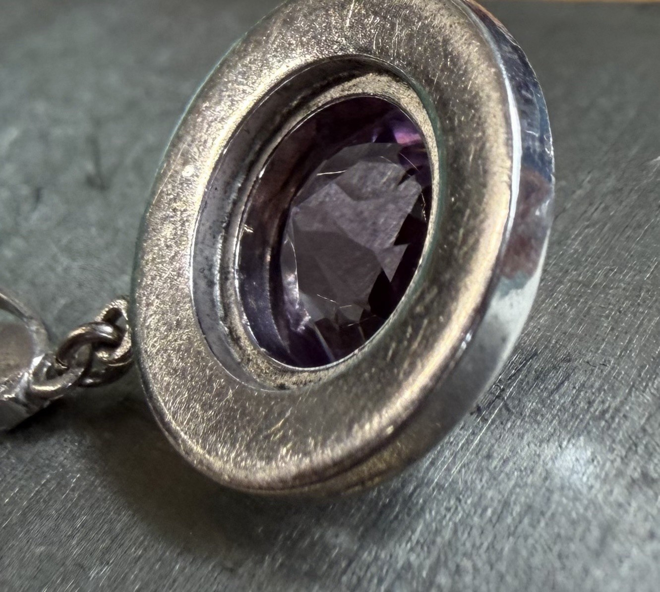 Sterling Silver Faceted Amethyst Dangle Drop Pendant 1.5” 3g Authentic Art Deco