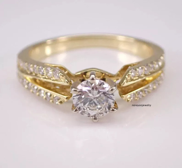 2Ct Round Cut Moissanite Women Solitaire Engagement Ring 14K Yellow Gold Plated