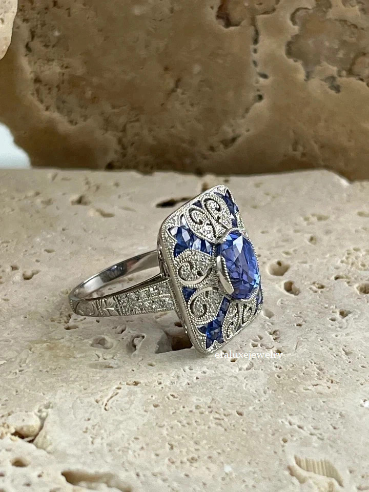3Ct Art Deco Vintage Style Lab Created Diamond Engagement 14K White Gold FN Ring