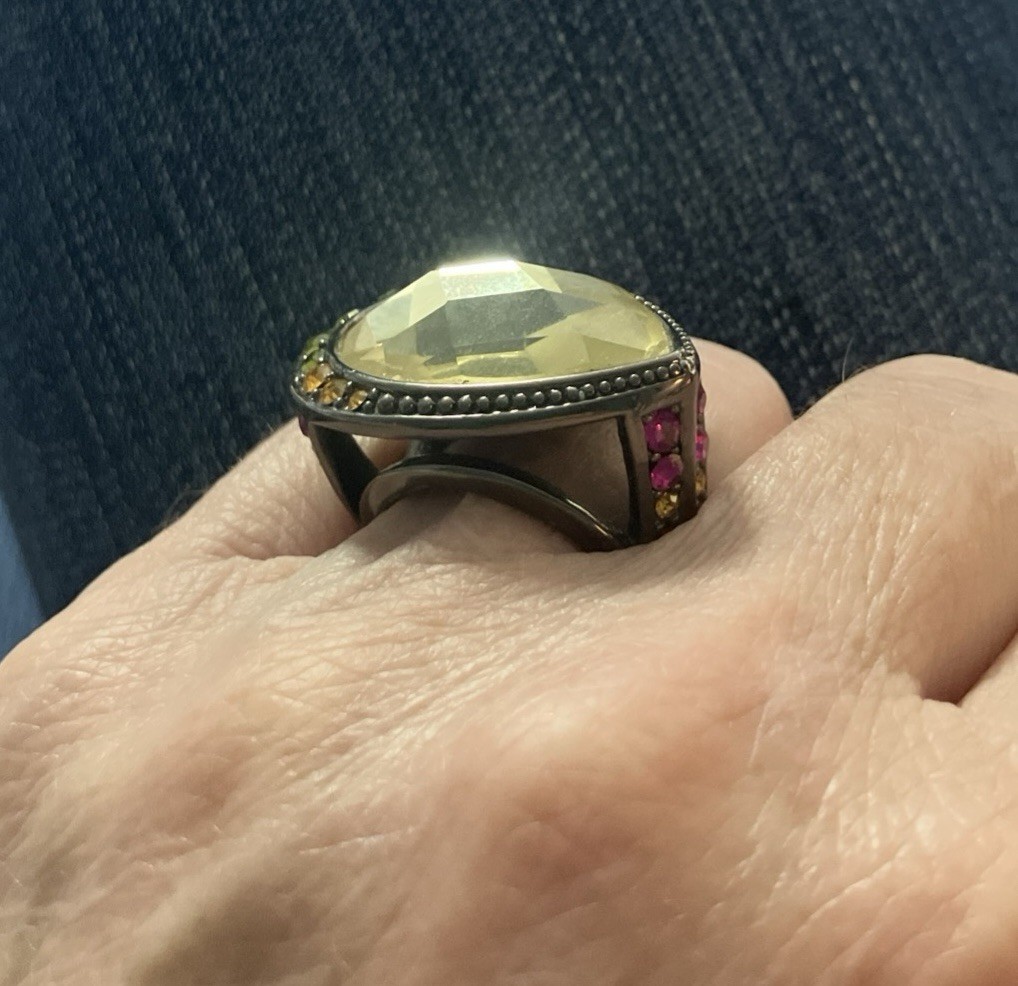 HSN Designer Signed M & CN Multi Gemstone Yellow Teardrop Faceted Cocktail Ring