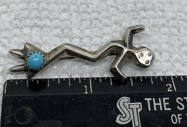 A Vintage Sterling Silver Ye Brooch With Turquoise. In Excellent Condition.