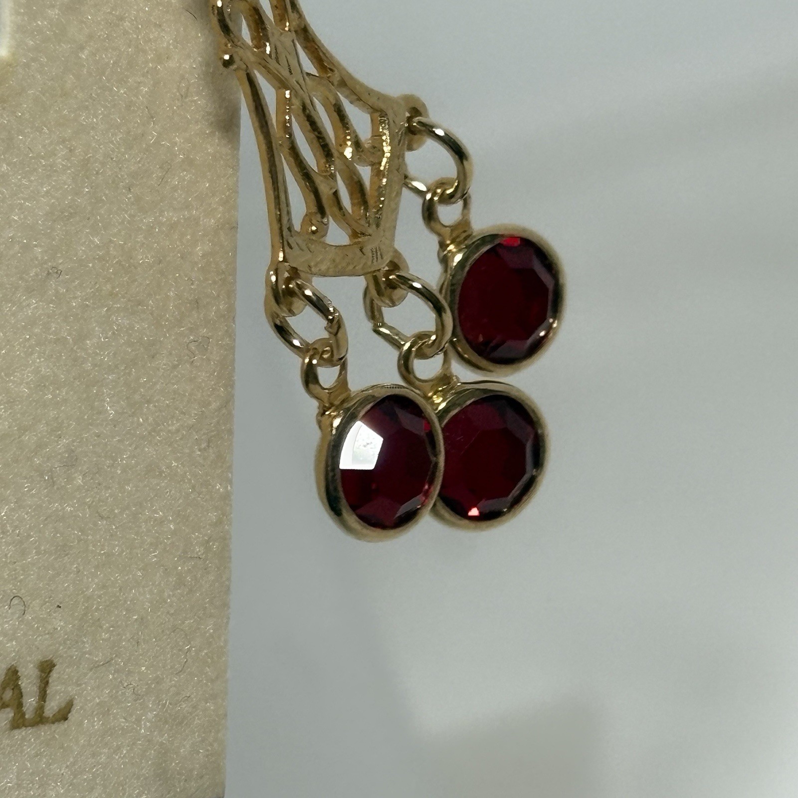 NOS Red Bezel Austrian Crystal Chandelier Earrings Pierced Post Dangle VTG 2.25″