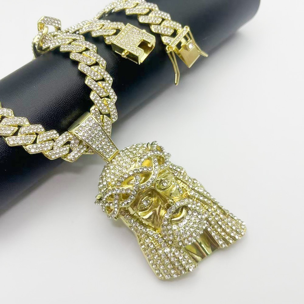 Zinc Alloy Diamond-studded Vintage Portrait 24″ Cuban Chain Hip Hop Necklace