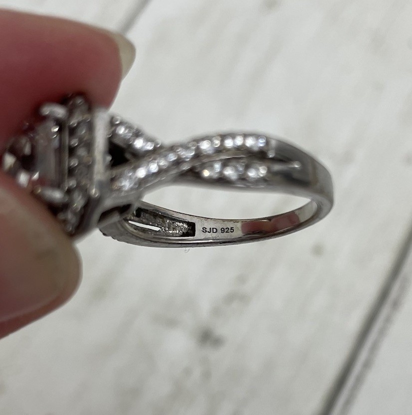 Sterling Silver 925 SJD White CZ Halo Engagement Wedding Ring Size 7.75