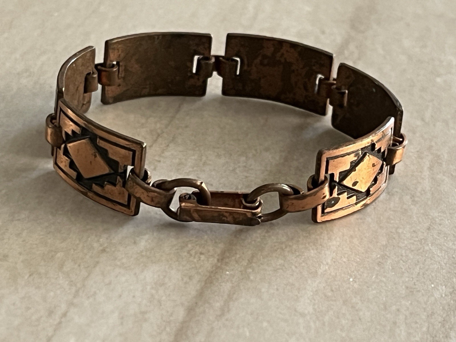 VTG Southwestern Style Rectangular Copper 6 1/4” Panel Link Bracelet Geometric