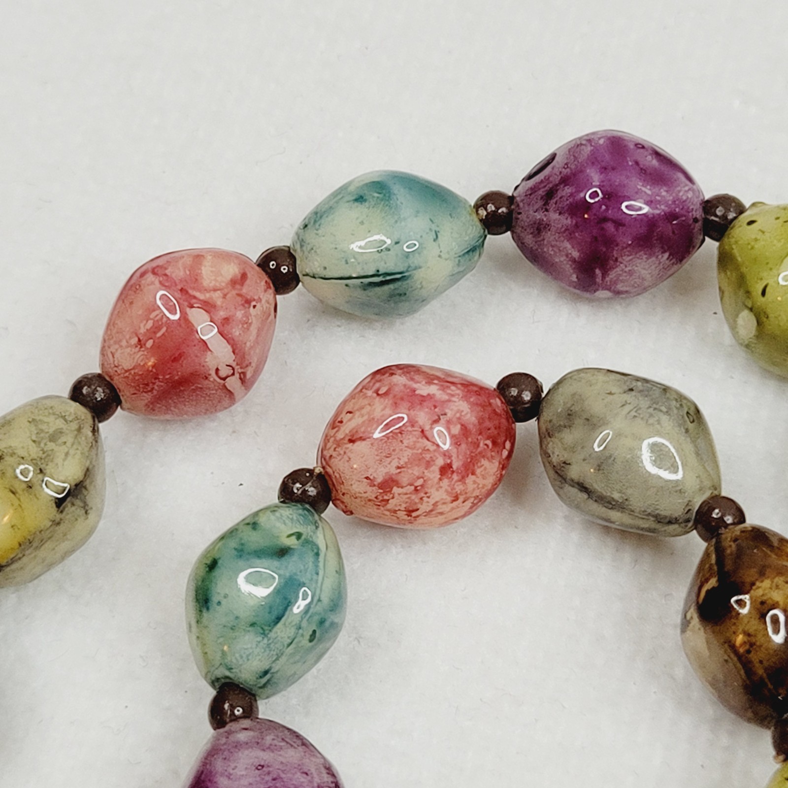 Vintage Acrylic Lucite Beaded Necklace Multicolor Artsy Watercolor 54″ Long