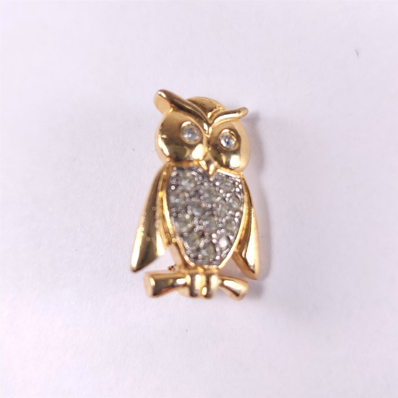 ✅ Vintage Jewelry Brooch Pin Owl Rhinestone Gold Plate Tone