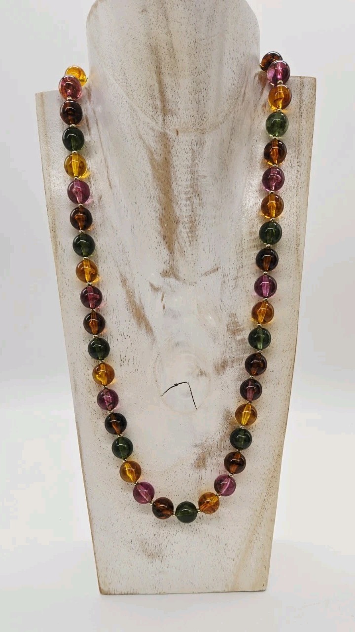 Faux Tourmaline Necklace Multicolored Amber Purple Green Lucite Art Deco 25 in
