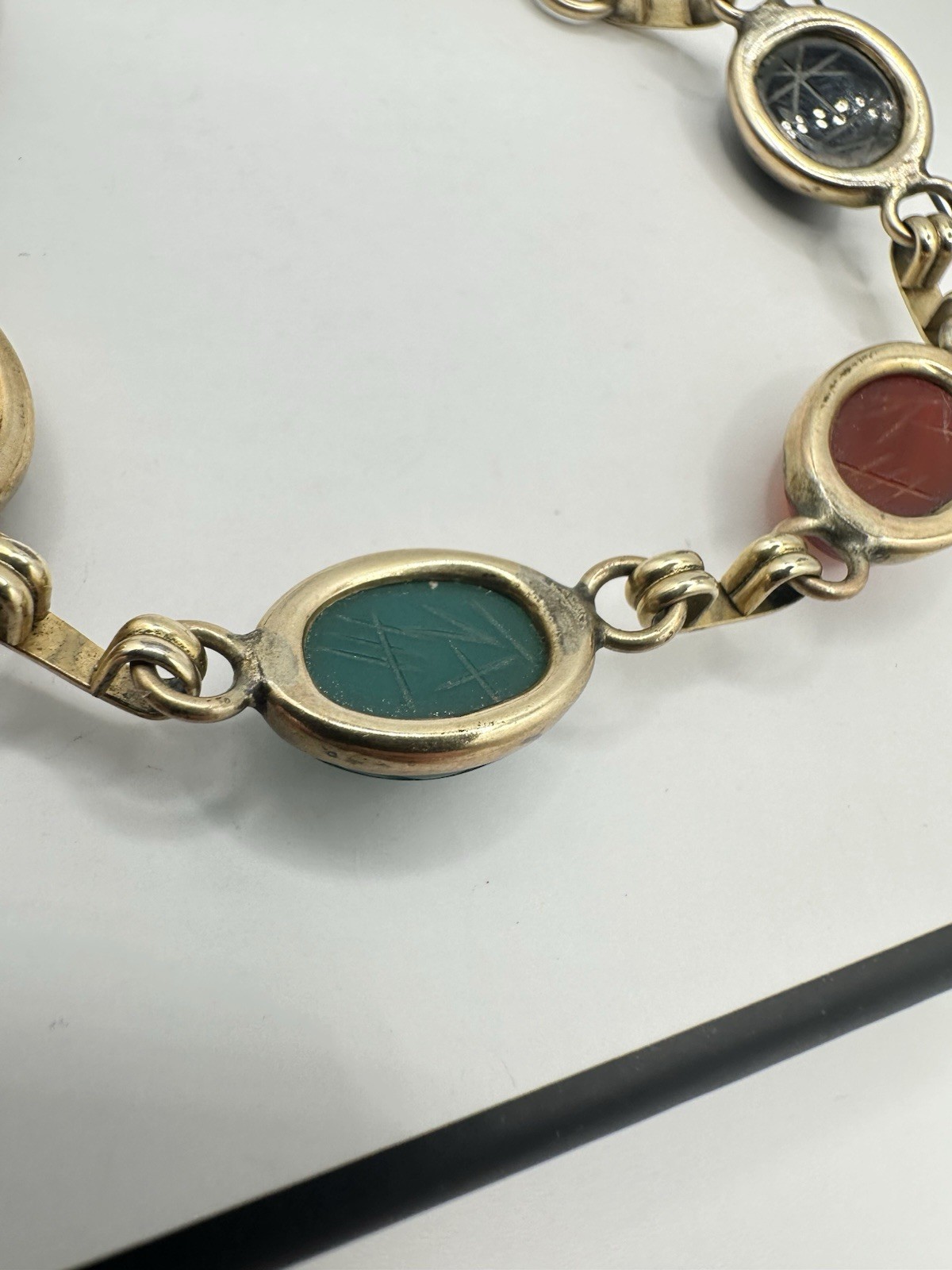 VTG 12k Gold Filled Multi Gemstone Scarab Bracelet 8in 12g Signed Estate Read