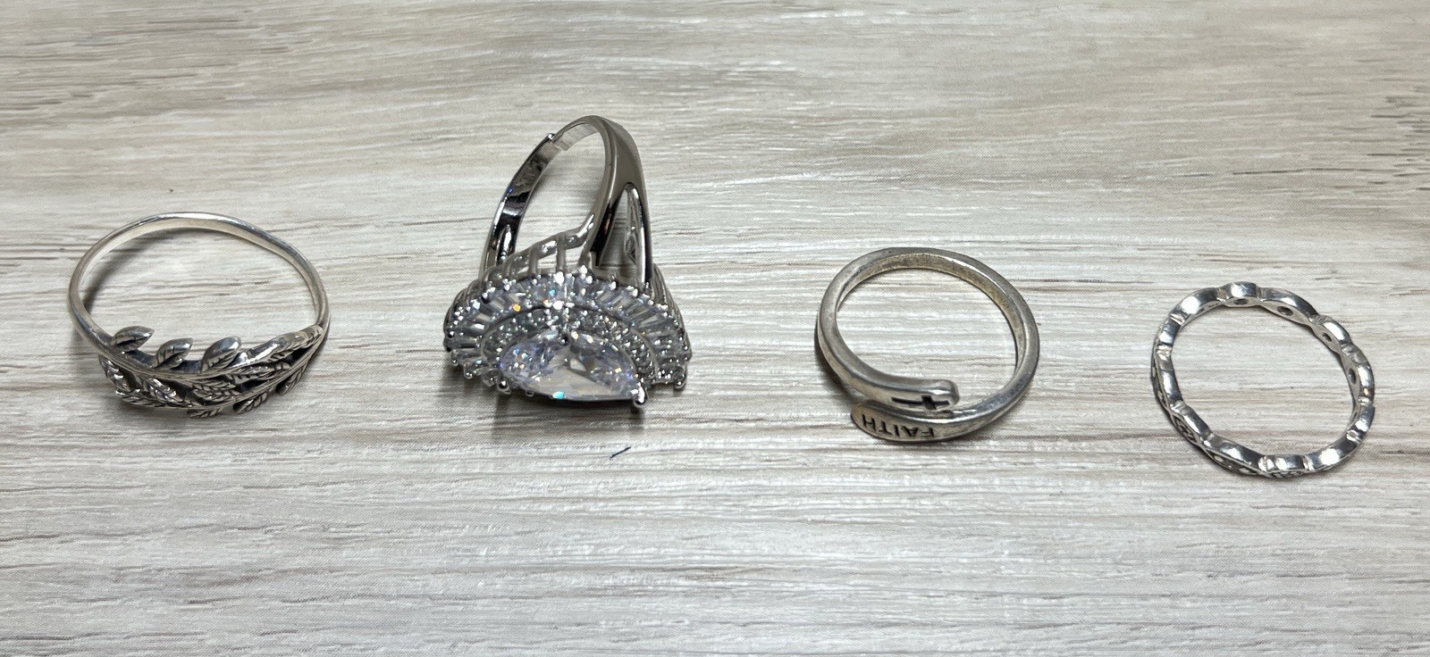 Lot of 4 Assorted Vintage Silver Rings, Assorted Sizes, 3 Marked 925