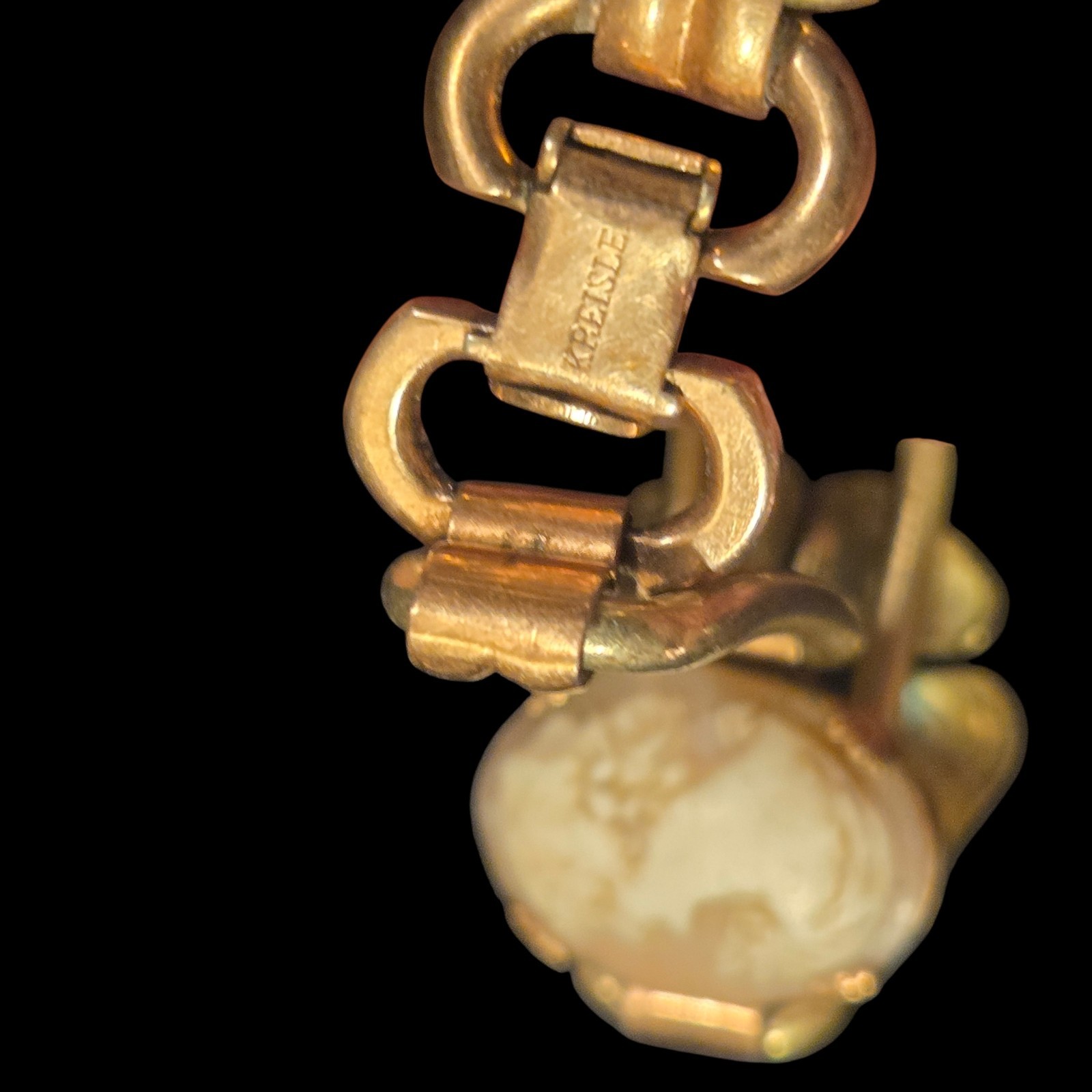 Vtg Kreisler Gold Filled Cameo Flower Link Two Tone Bracelet 1940s