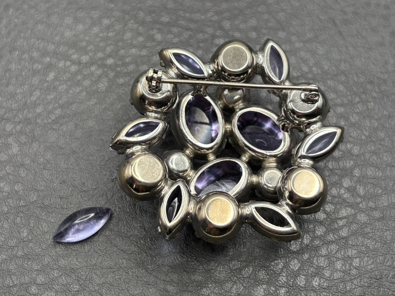 Vintage DOME Vintage Lavender Resin CABOCHONS AQUA BLUE Rhinestone BROOCH READ