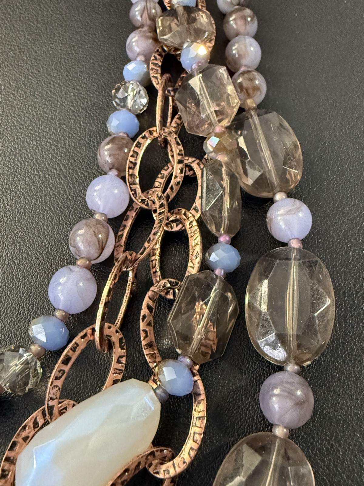 Vintage Premier Designs Marbled Beaded Multi Strand Necklace Copper Tone H8