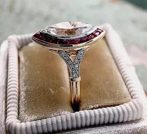 Art Deco Style Marquise Cut Lab Created Diamond 14K Yellow Gold FN Birthday Ring