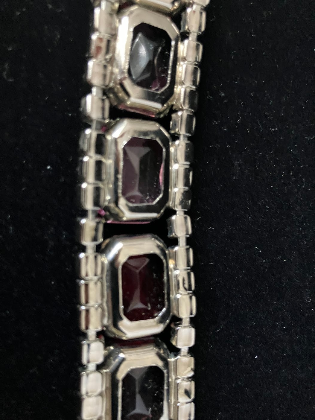 Vintage Rhinestone Panel Bracelet Square Cut Chunky Bling Purple Pink Red Clear