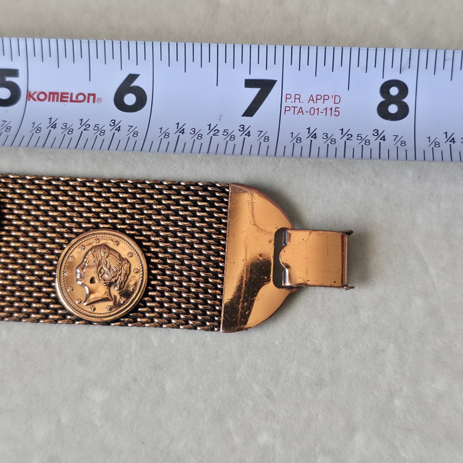 COPPER MESH COIN Bracelet MEDALLION STATEMENT