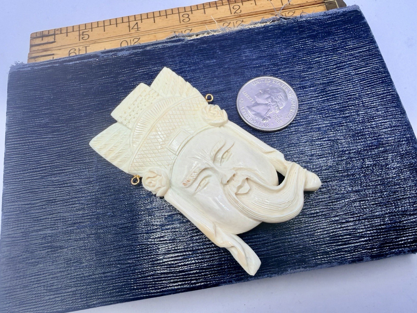 Carved Bleached Cow Bone Face Pendant Findings Vintage RO-DO Rosemary G NOS