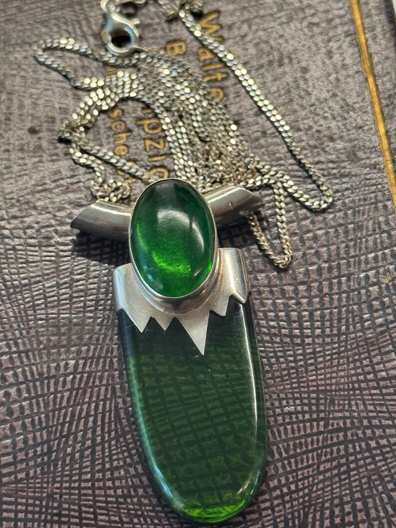 Vintage artisan necklace pendant 925 Sterling silver Art Deco Style