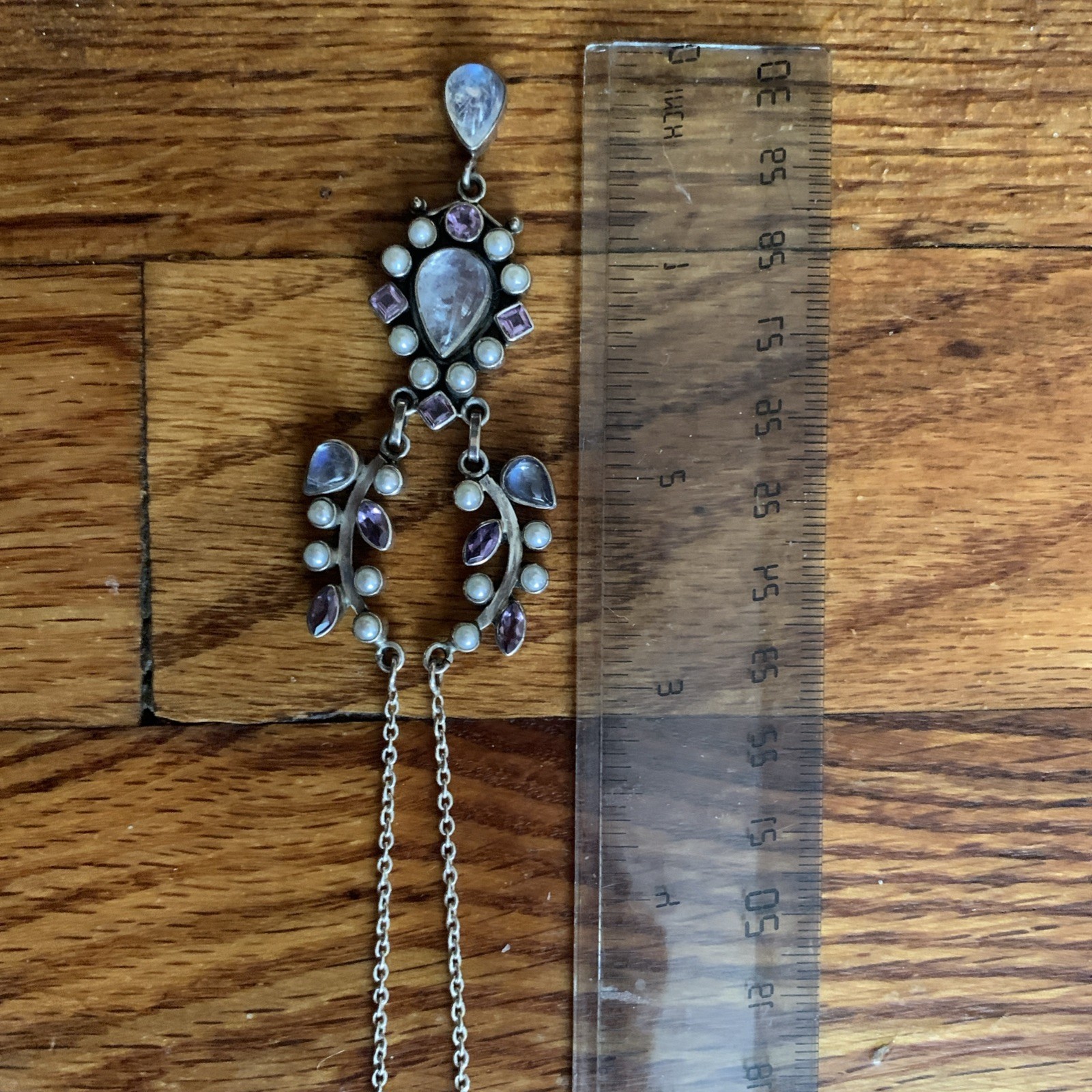 Sterling multi gem necklace vintage made in India. rare. Amethyst, moonstone