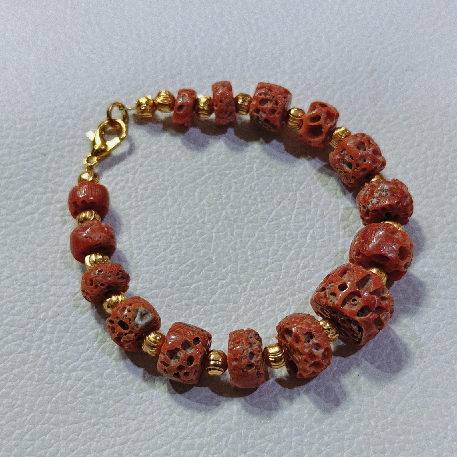 Vintage Natural Sea Coral Brass Bracelet Italy Coral Handmade Gemstone Bracelet