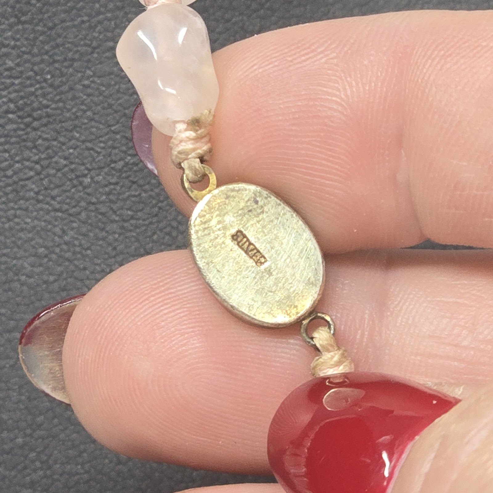 Antique Art Deco Knotted Rose Quartz Necklace Fancy Filigree Clasp Victorian 26″