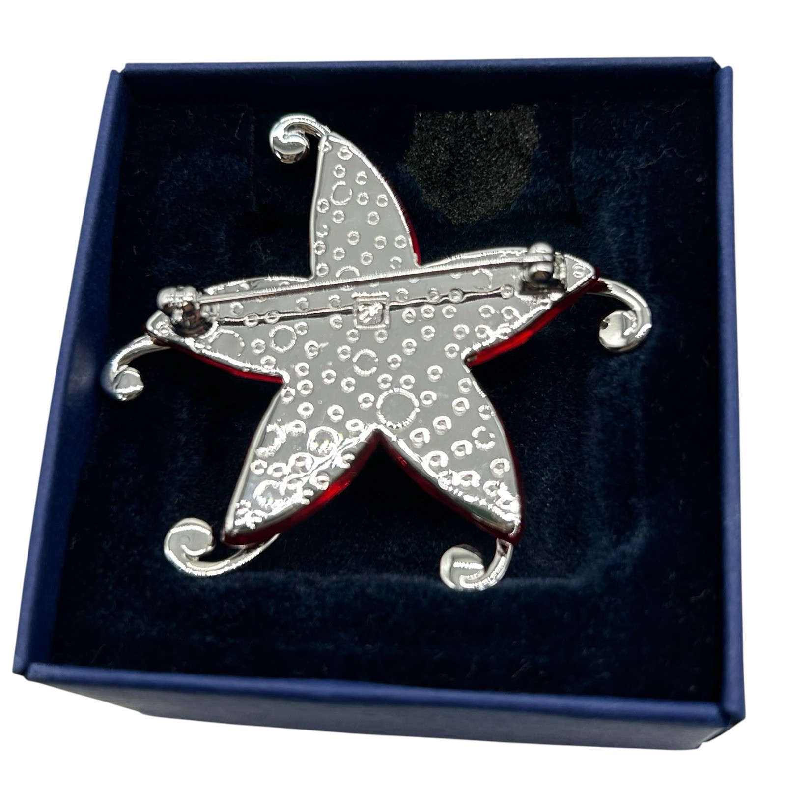 Authentic Swarovski Starfish Brooch Red Crystal Silver Tone With Box