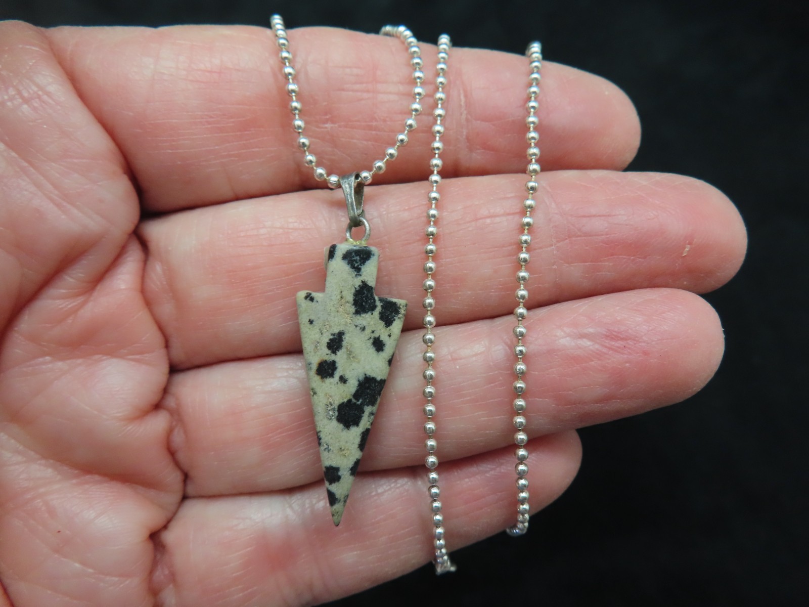 Vintage AGATE Arrowhead Slide On Bead Ball Chain Pendant