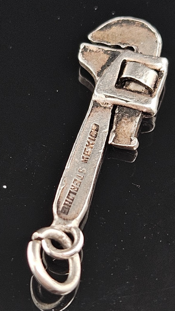 Sterling Silver MECHANICAL PIPE WRENCH Charm Pendant Mexico Tool Vintage