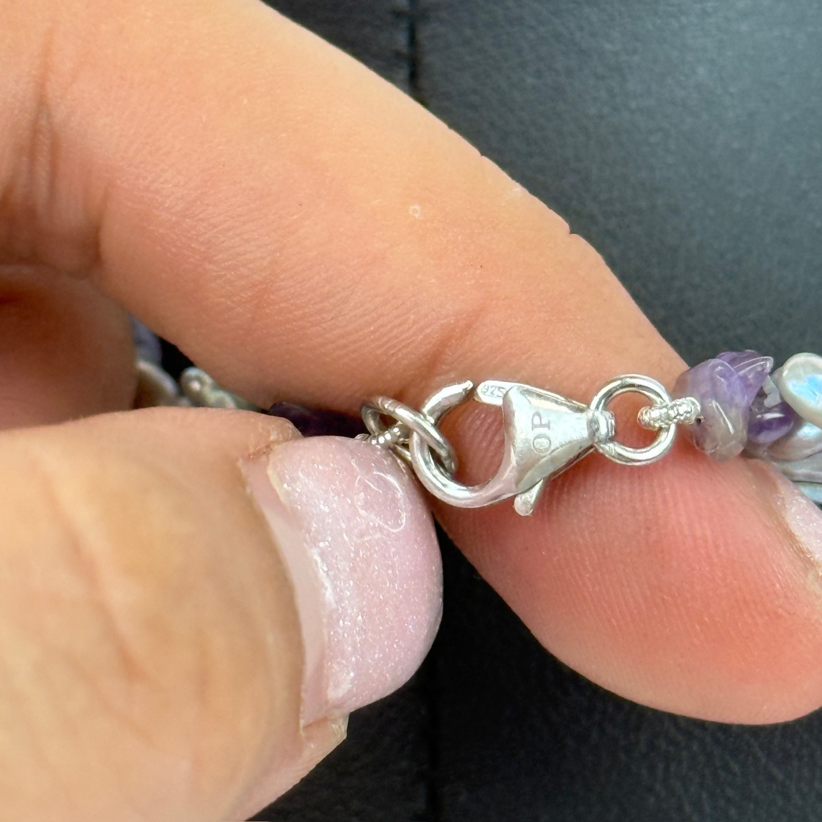 Freshwater Keshi Pearl OP Signed Sterling Silver Lavender Purple 16″ Necklace