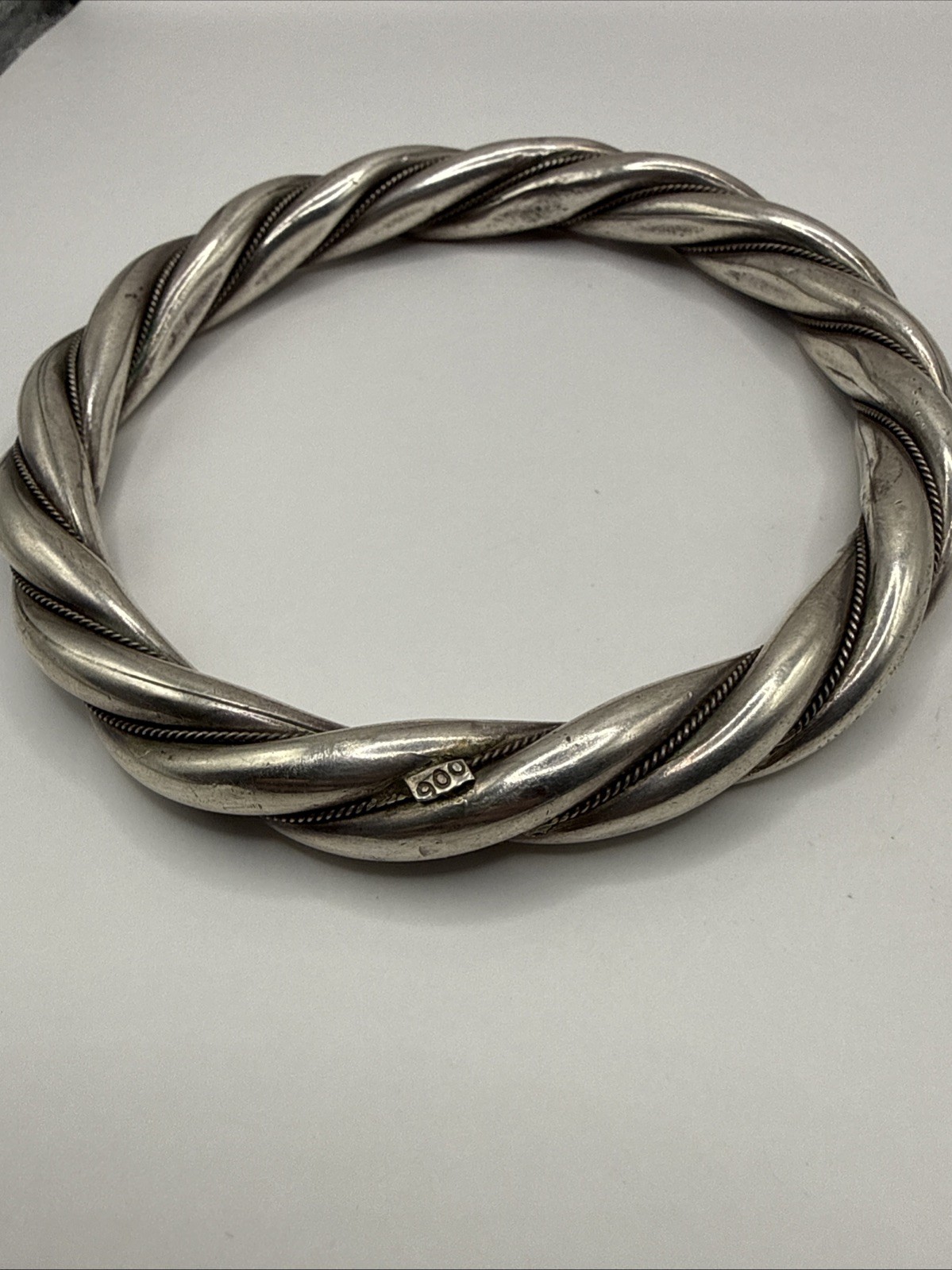 900 Silver Chucky Heavy Twisted Mexico Taxco Bracelet Bangle (63.7gr)