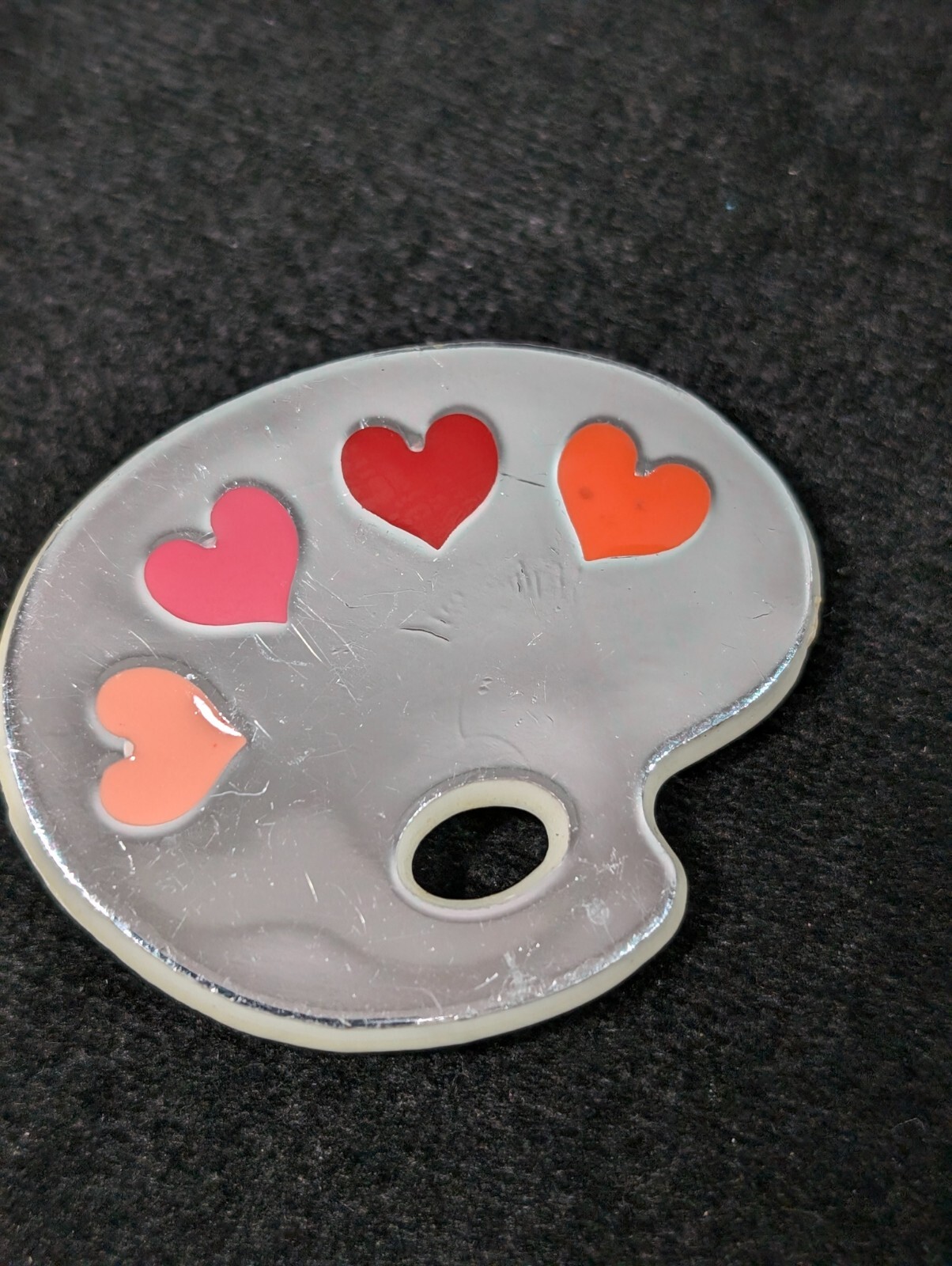 Vintage Hallmark 1984 Heart Paint Palate Pin Brooch Acrylic Pink Silver