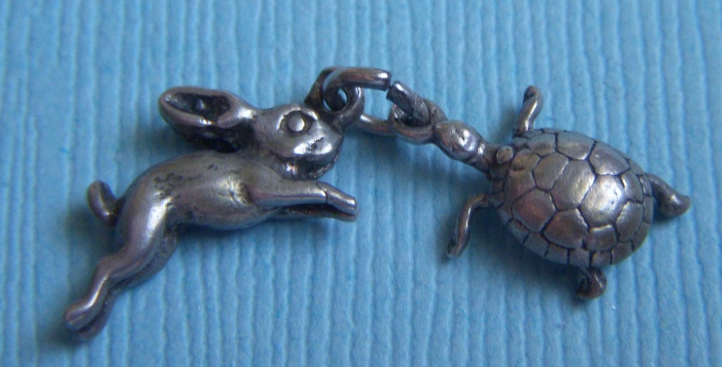 Vintage 40’s tortoise and hare turtle rabbit sterling charm